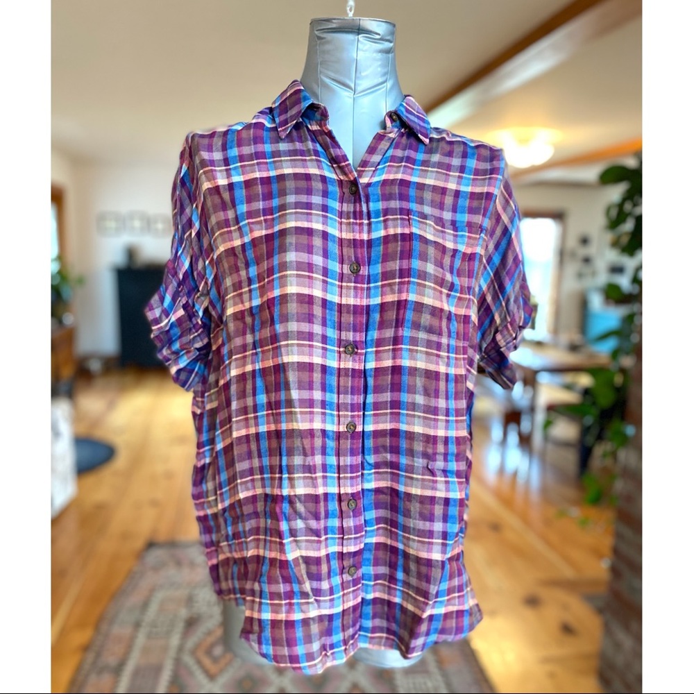 Lucky Brand Purple Plaid Button Down Blouse